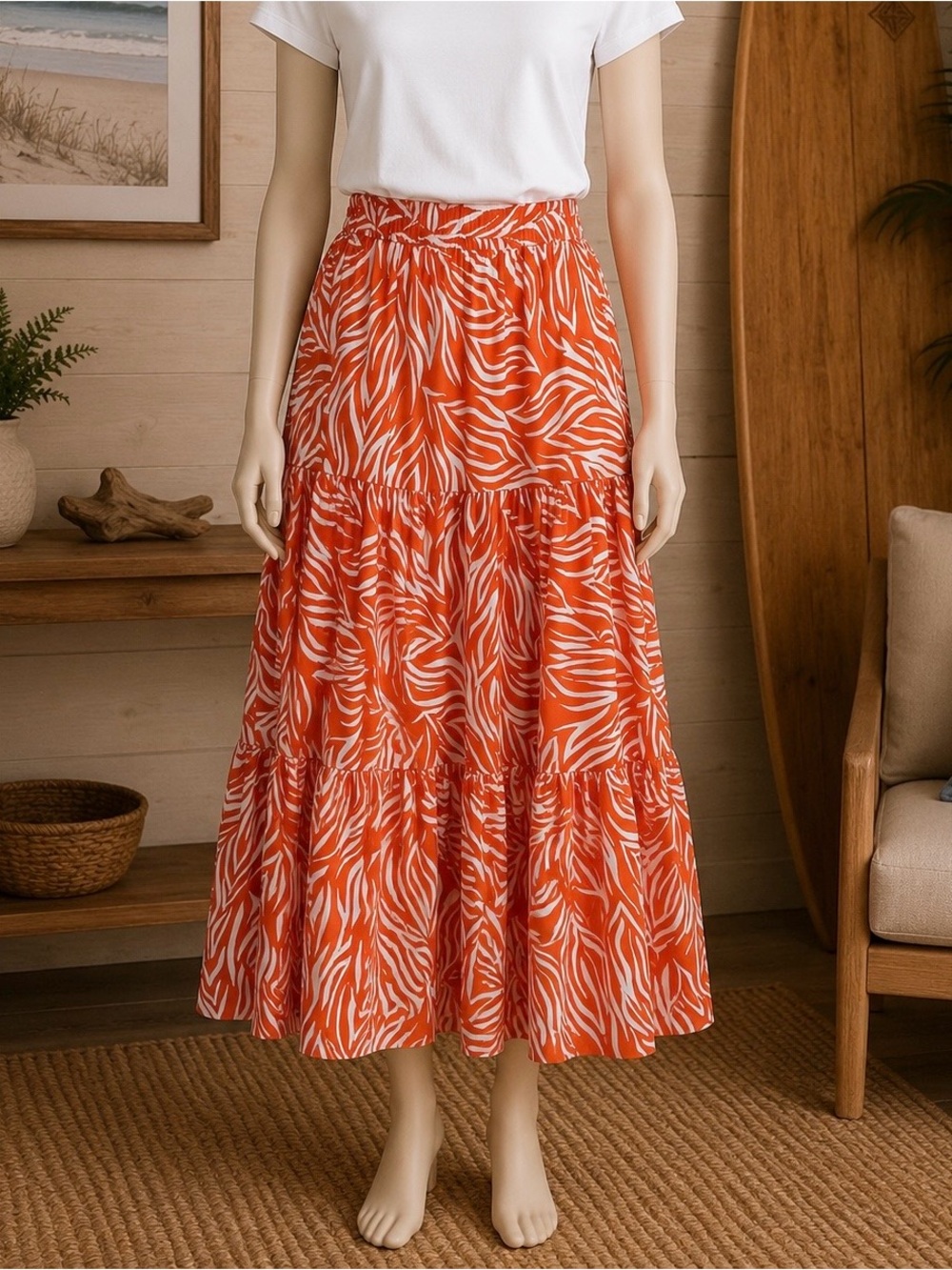 Vince Camuto Floral Tropical Tiered Maxi Skirt
